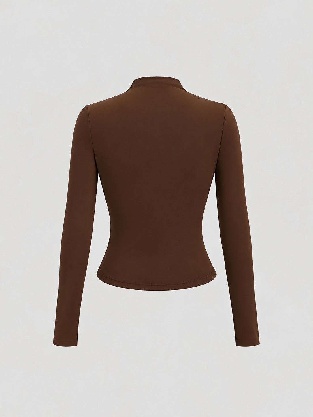 Asymmetric Ruched Mock Neck Blouse with Long Sleeves - Brown - 1