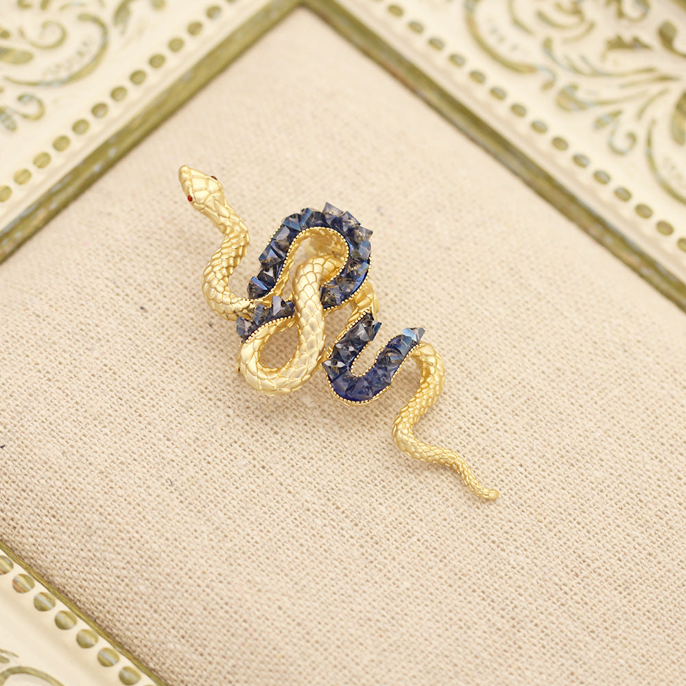 Twin Serpent Crystal Statement Brooch - Blue - 1