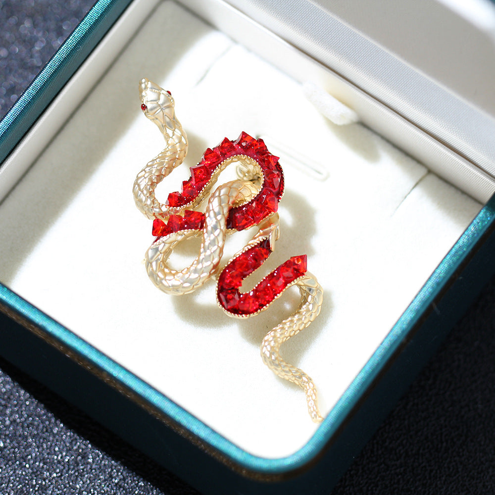 Twin Serpent Crystal Statement Brooch - Red