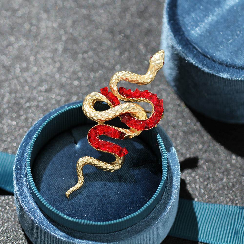 Twin Serpent Crystal Statement Brooch - Red - 3