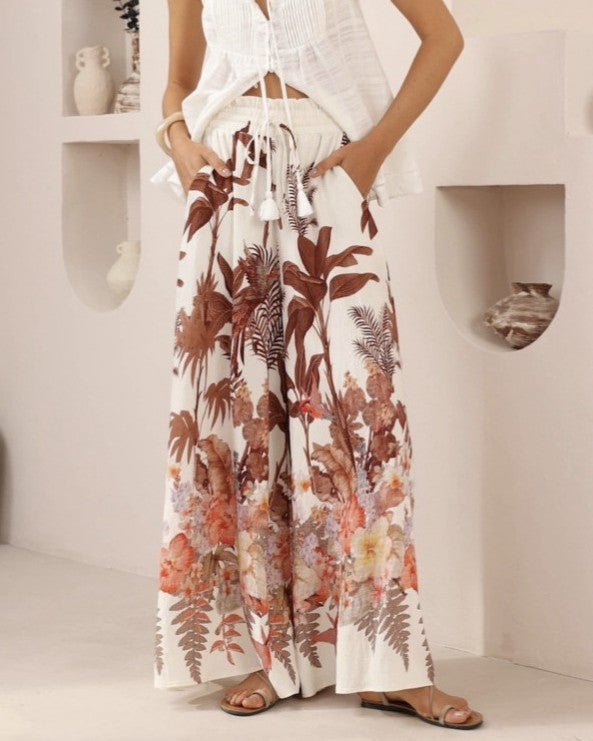 Tropical Floral Wide Leg Palazzo Pants - Decor - 1
