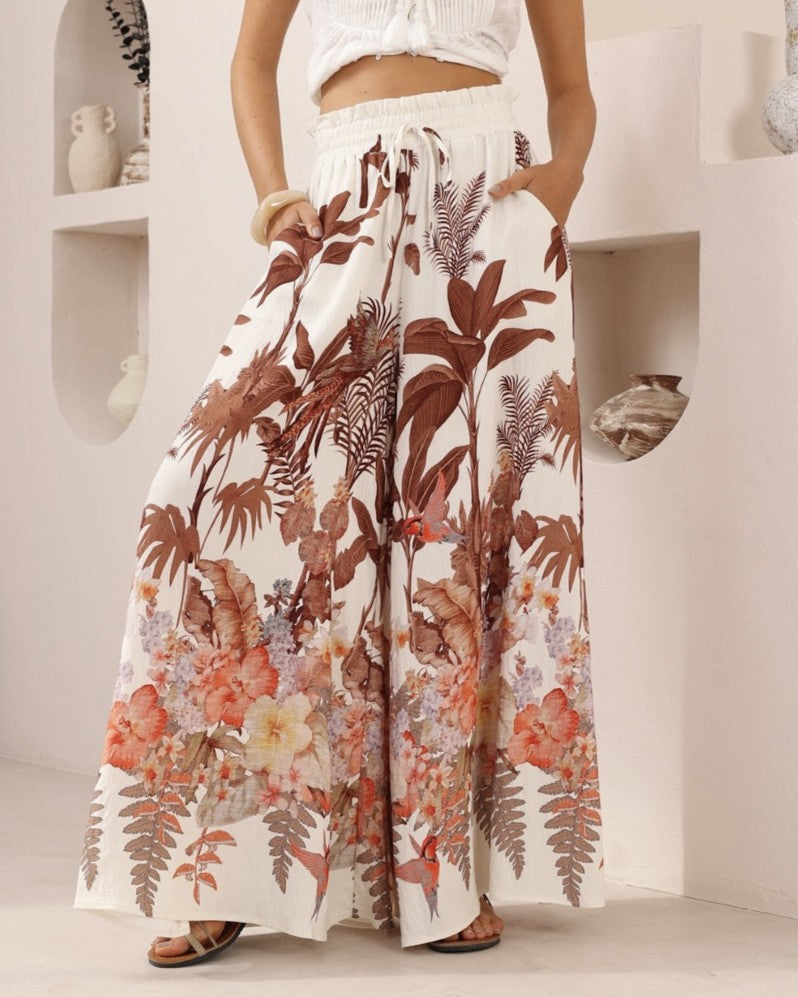 Tropical Floral Wide Leg Palazzo Pants - Decor - 3