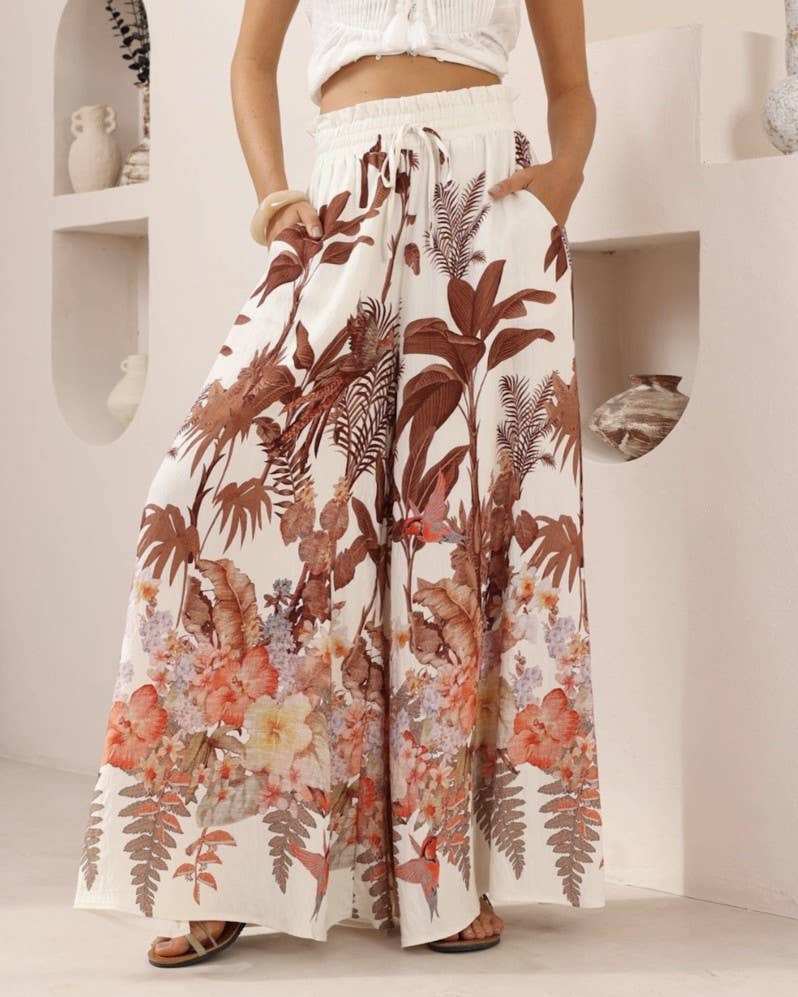 Tropical Floral Wide Leg Palazzo Pants