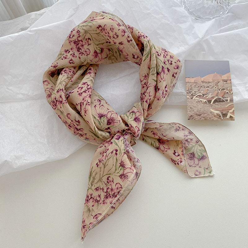 Vintage Floral Neck Bandana Scarf for Women - C3