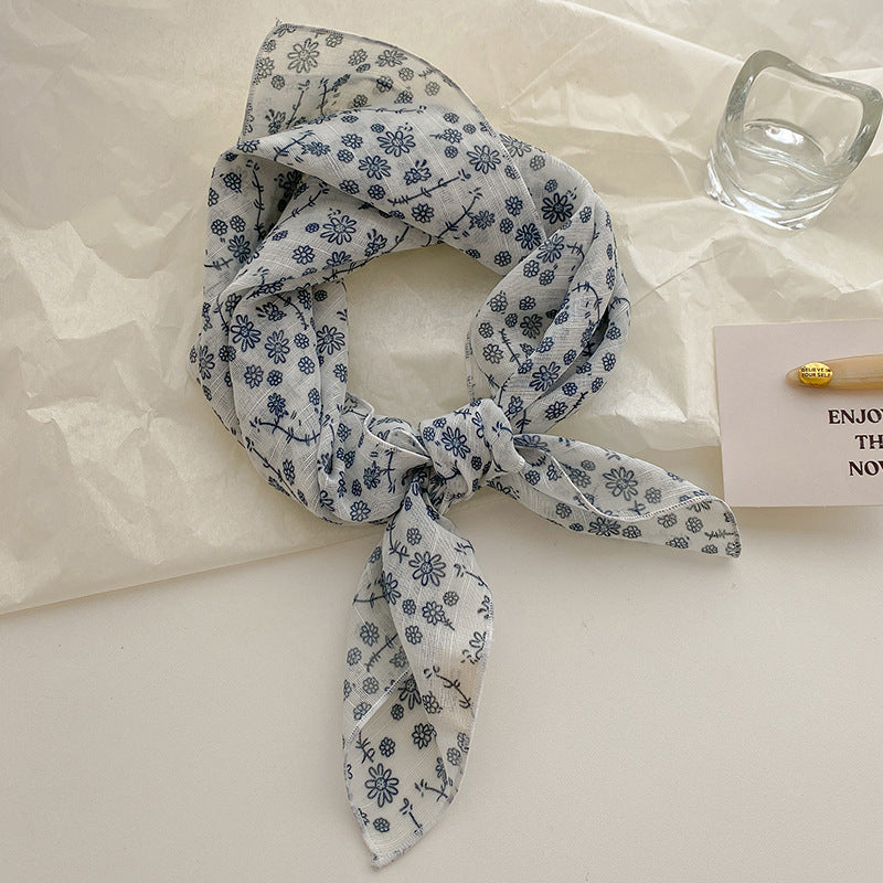 Vintage Floral Neck Bandana Scarf for Women - C7