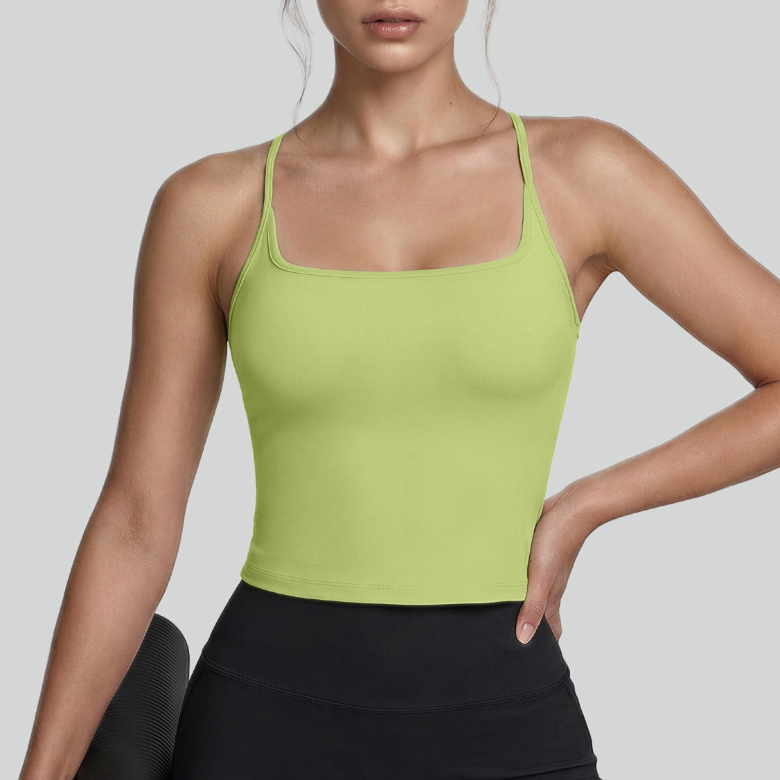 U Neck Padded Racerback Cropped Workout Tank - Apple Green
