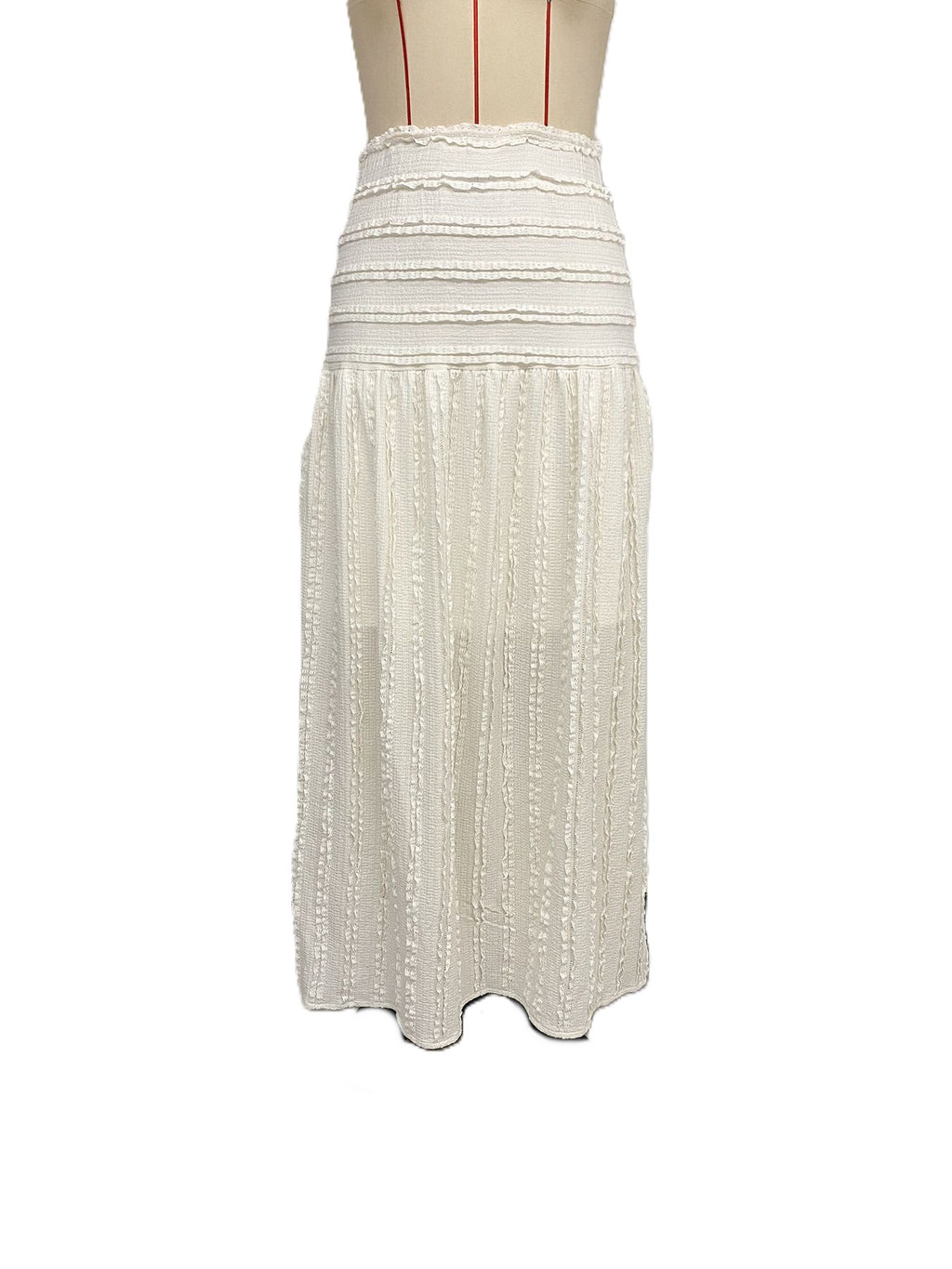 Shirred Waist Textured Midi Skirt - White - 1