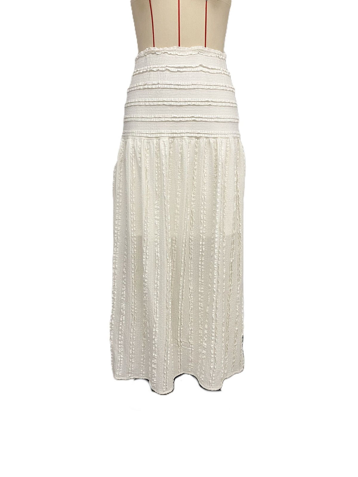Shirred Waist Textured Midi Skirt - White - 1