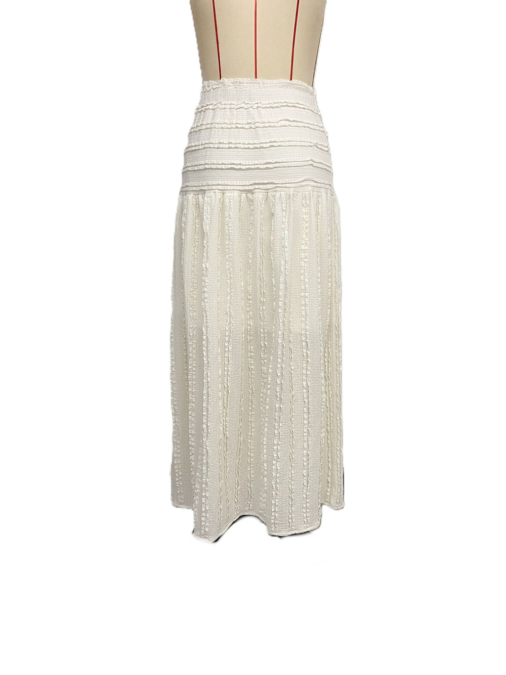 Shirred Waist Textured Midi Skirt - White - 2