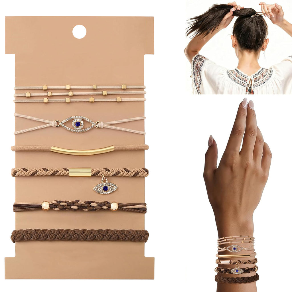 Boho Charm Hair Tie Bracelet Set - EvilEye