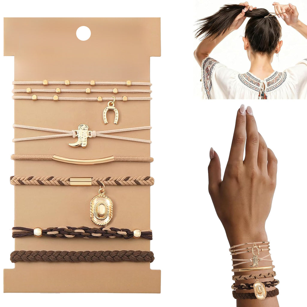 Boho Charm Hair Tie Bracelet Set - Hat