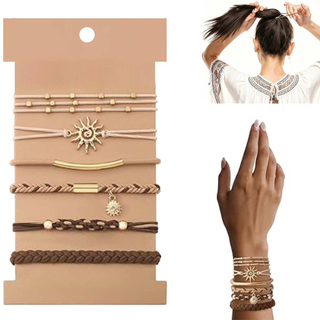 Boho Charm Hair Tie Bracelet Set - Sun