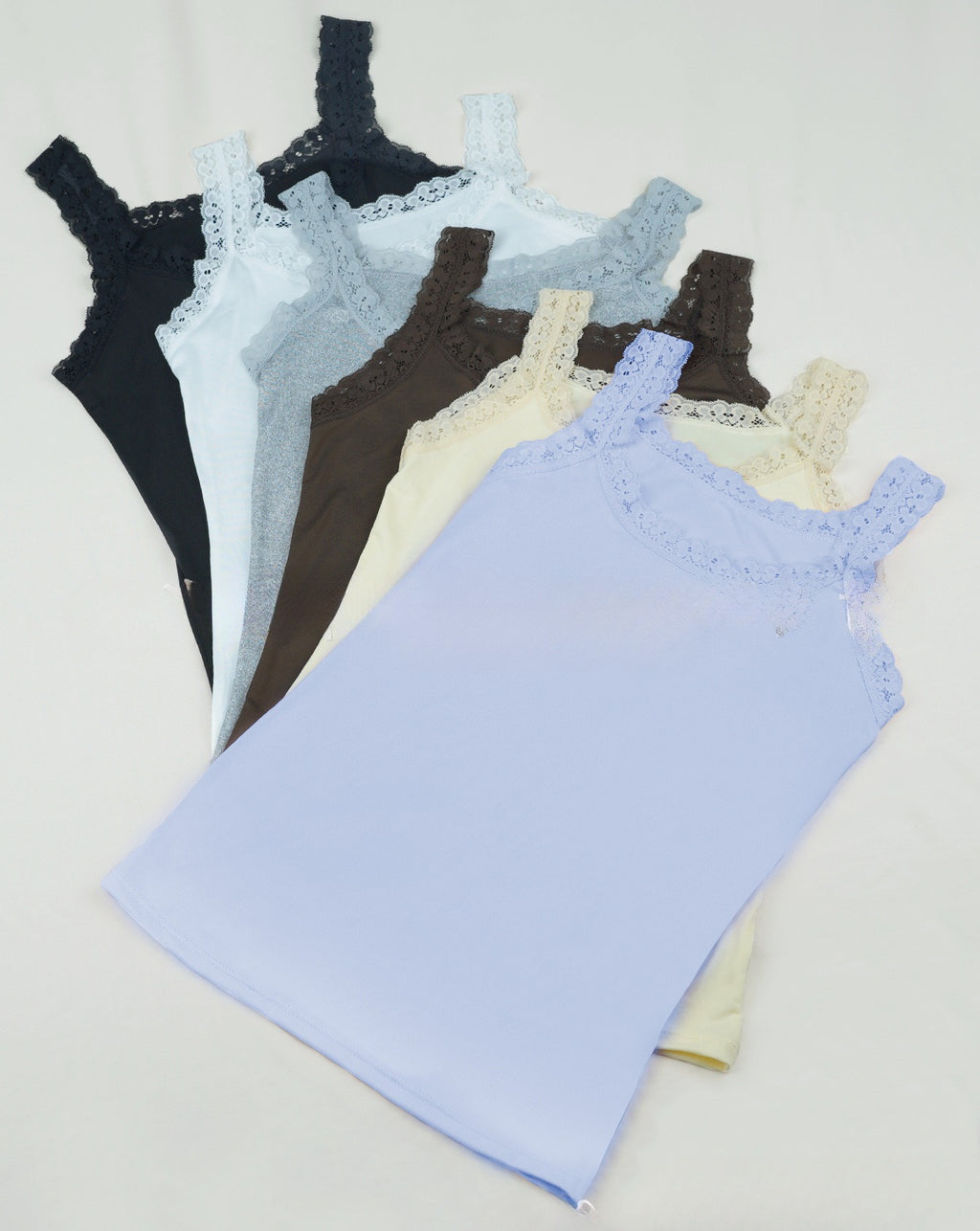 Scalloped Lace Strap Ribbed Tank Top - Blue - 1