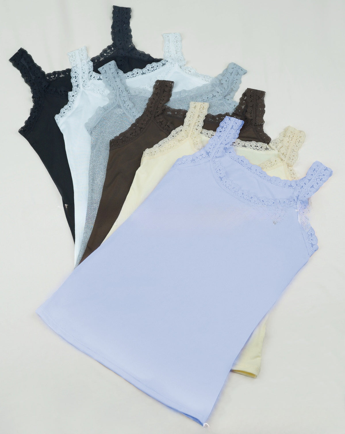 Scalloped Lace Strap Ribbed Tank Top - Blue - 1