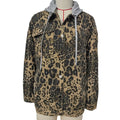 Drawstring Hood Leopard Denim Jacket - Brown
