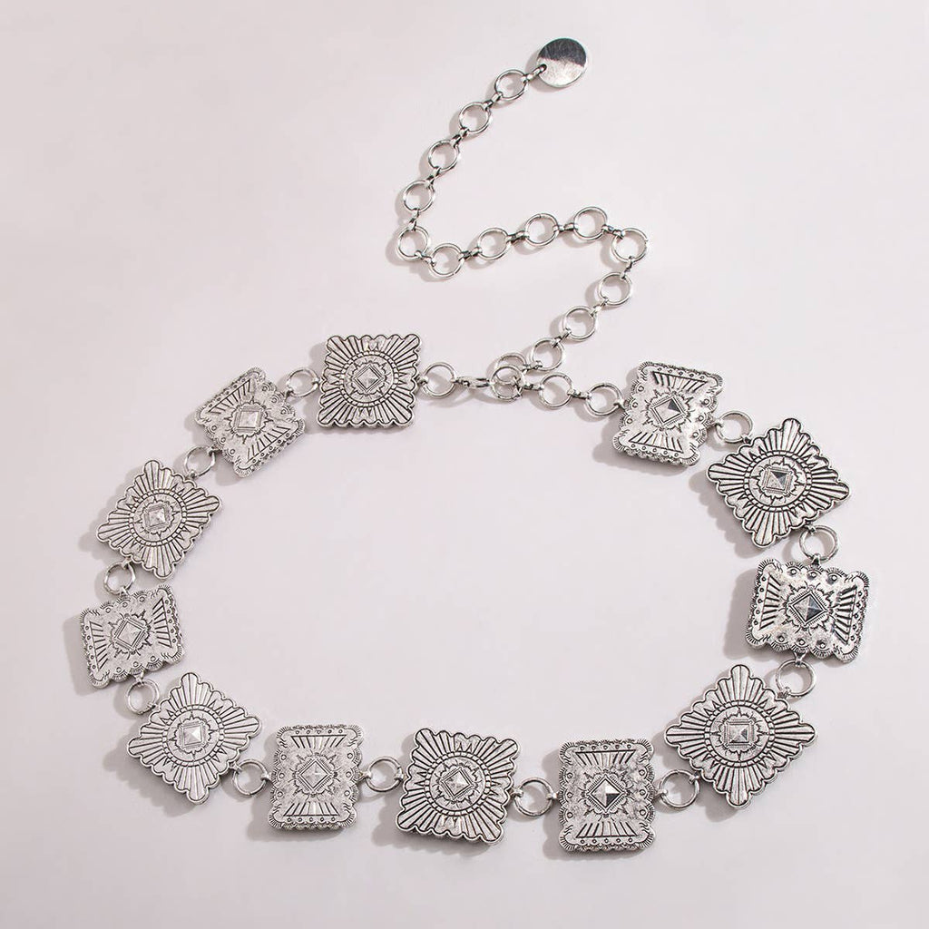 Engraved Square Concho Western Waist Chain