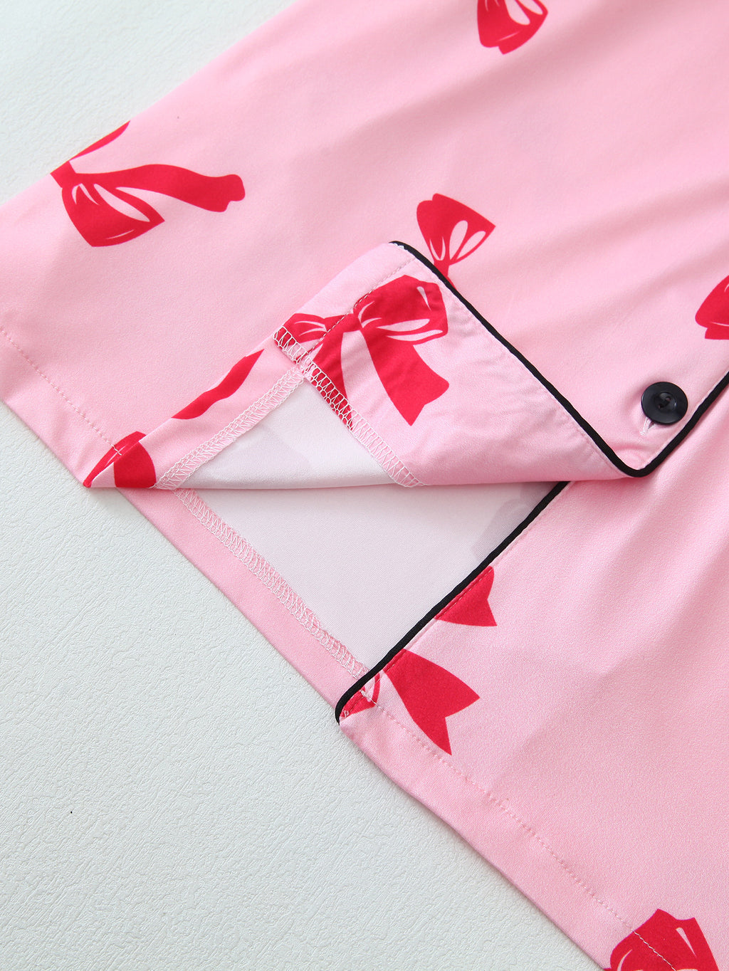 Piped Bow Print Pajama Shirt and Shorts Set - Peach - 6