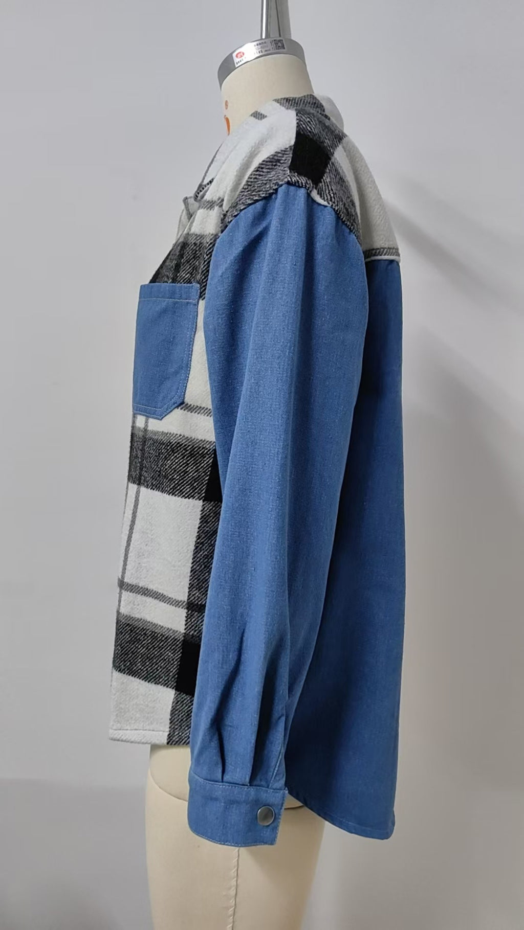 Buffalo Check Denim Colorblock Shirt Jacket - blue - 4