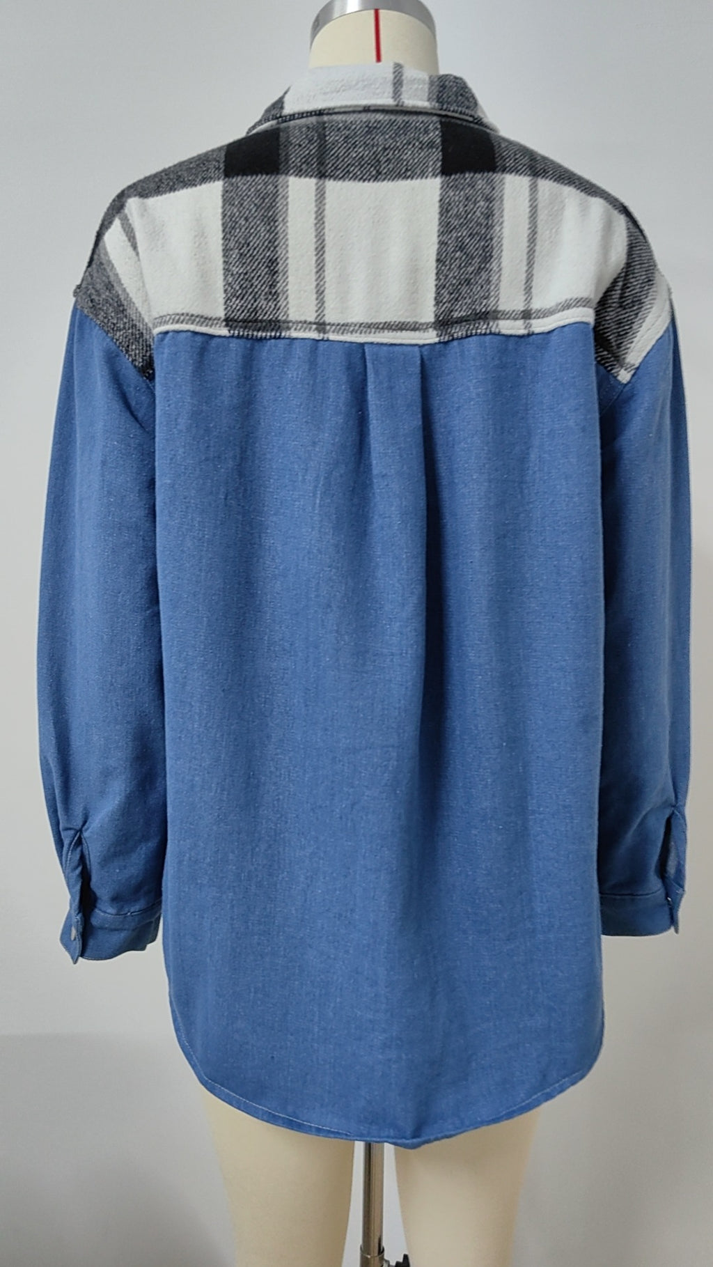 Buffalo Check Denim Colorblock Shirt Jacket - blue - 5