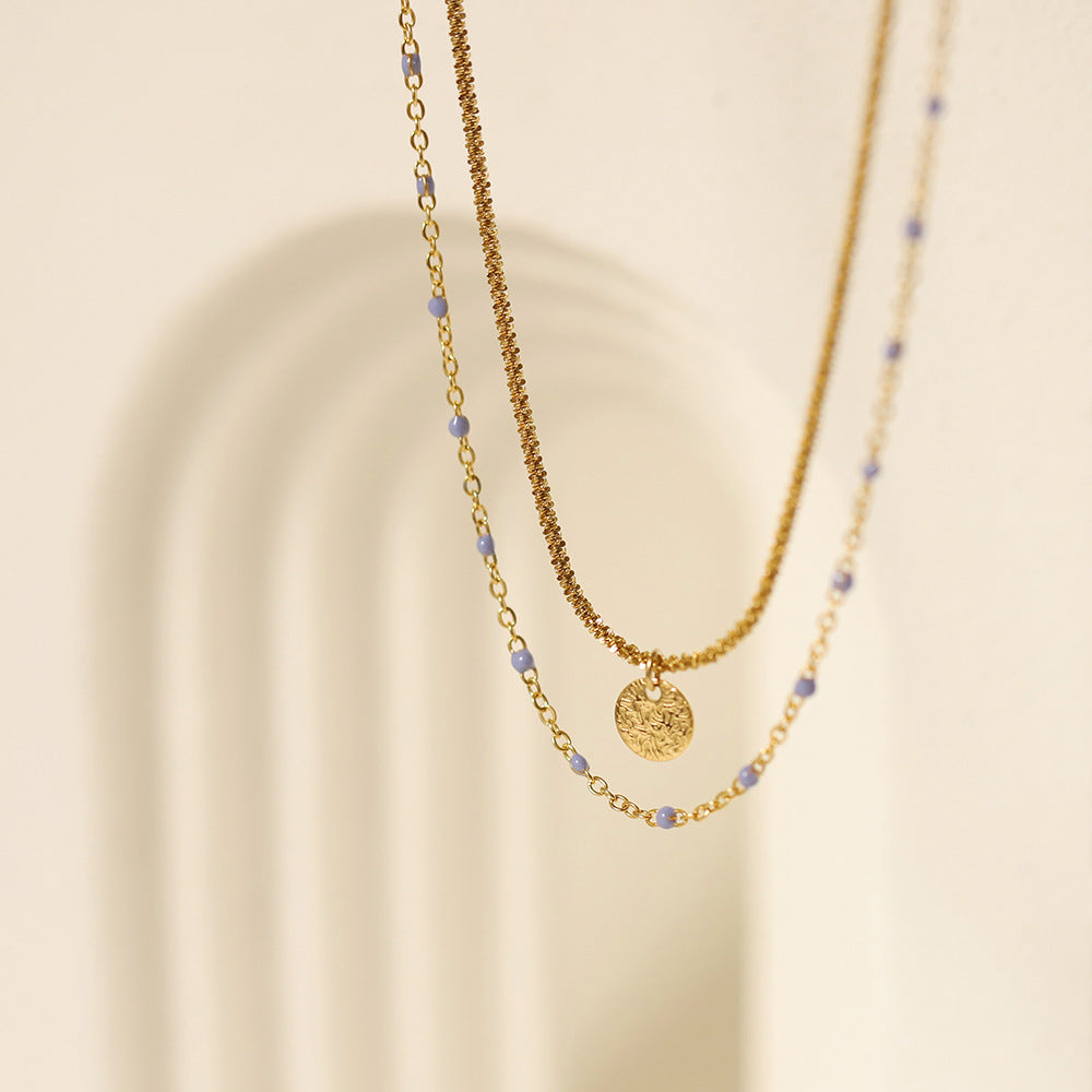 Beaded Double Layer Coin Pendant Necklace - Gold