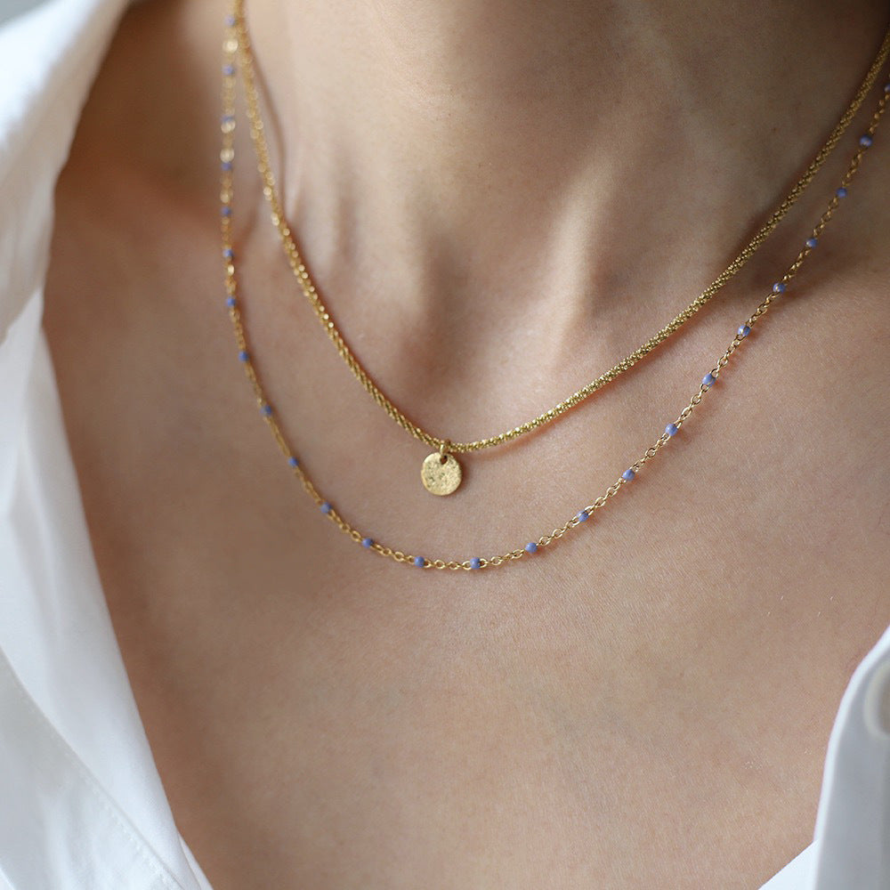 Beaded Double Layer Coin Pendant Necklace - Gold - 1