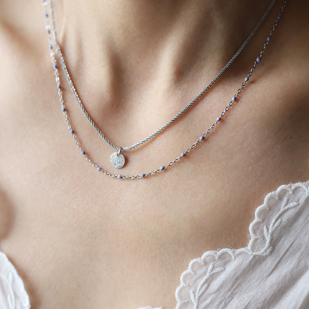 Beaded Double Layer Coin Pendant Necklace - view 1