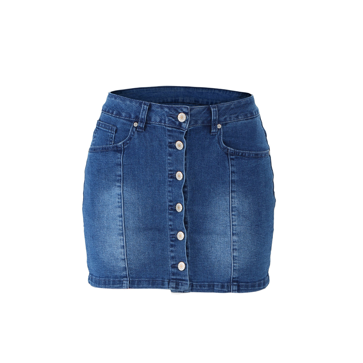 Button Front High Waist Denim Mini Skirt - Blue - 1