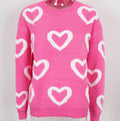 Fuzzy Heart Pattern Pullover Sweater - Rosered