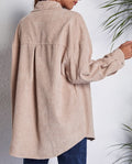 Longline Corduroy Shacket With Curved Hem - Khaki