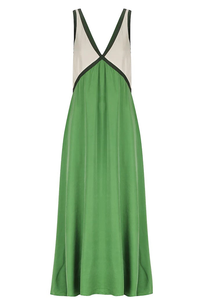 Color Block Contrast Panel Slip Maxi Dress - Green