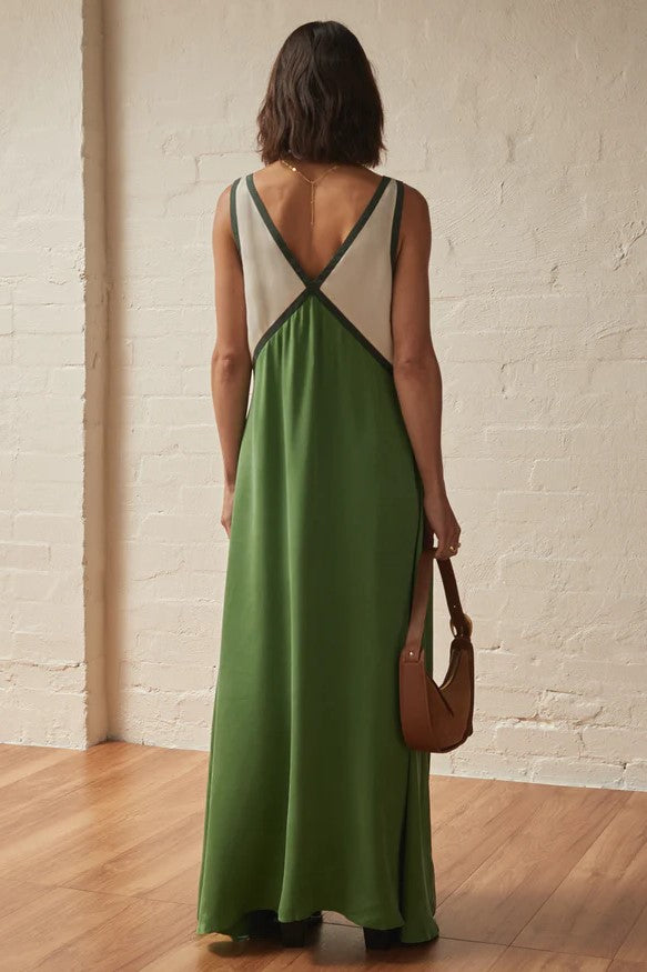 Color Block Contrast Panel Slip Maxi Dress - Green - 1