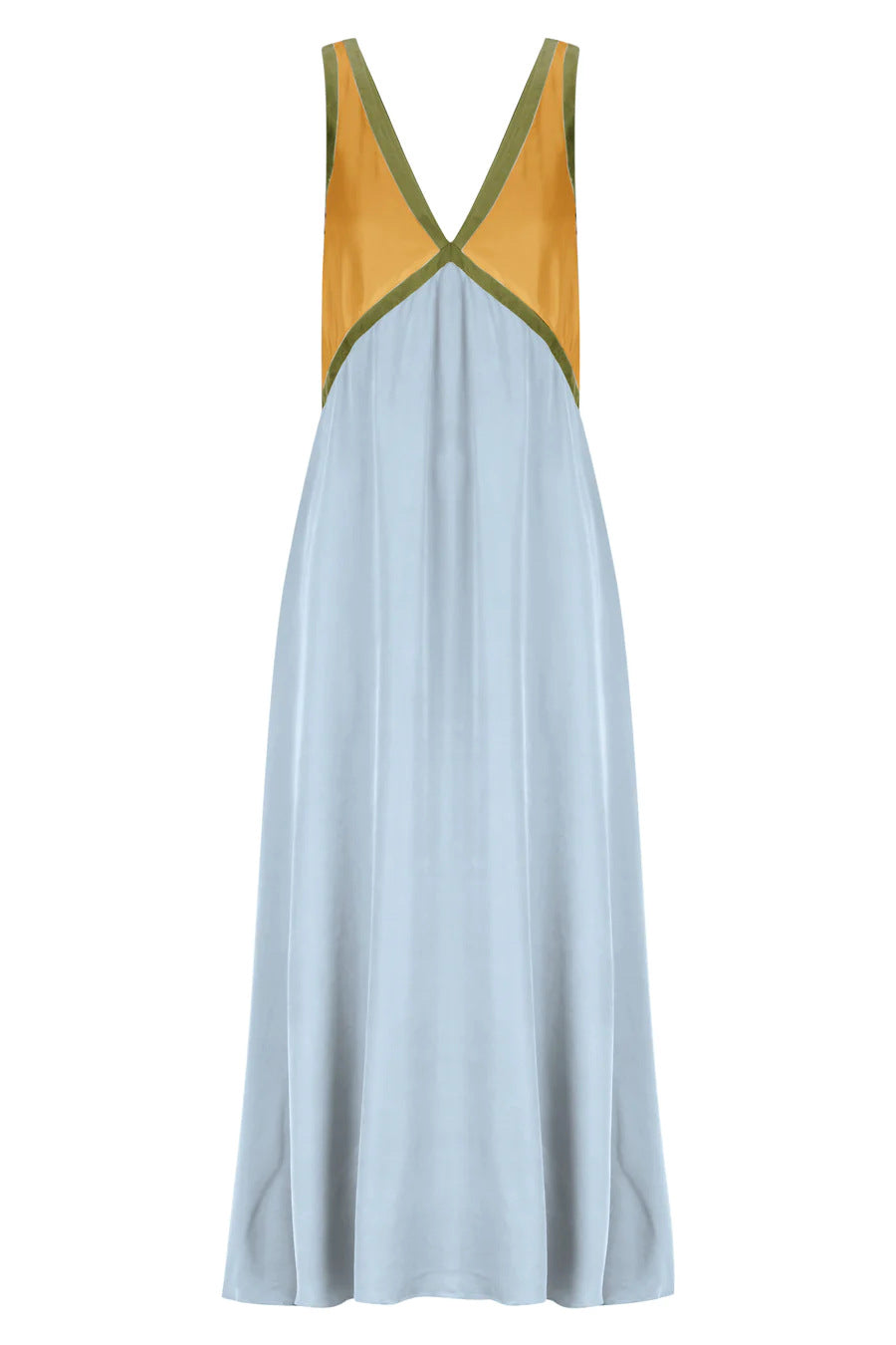 Color Block Contrast Panel Slip Maxi Dress - LT-Blue