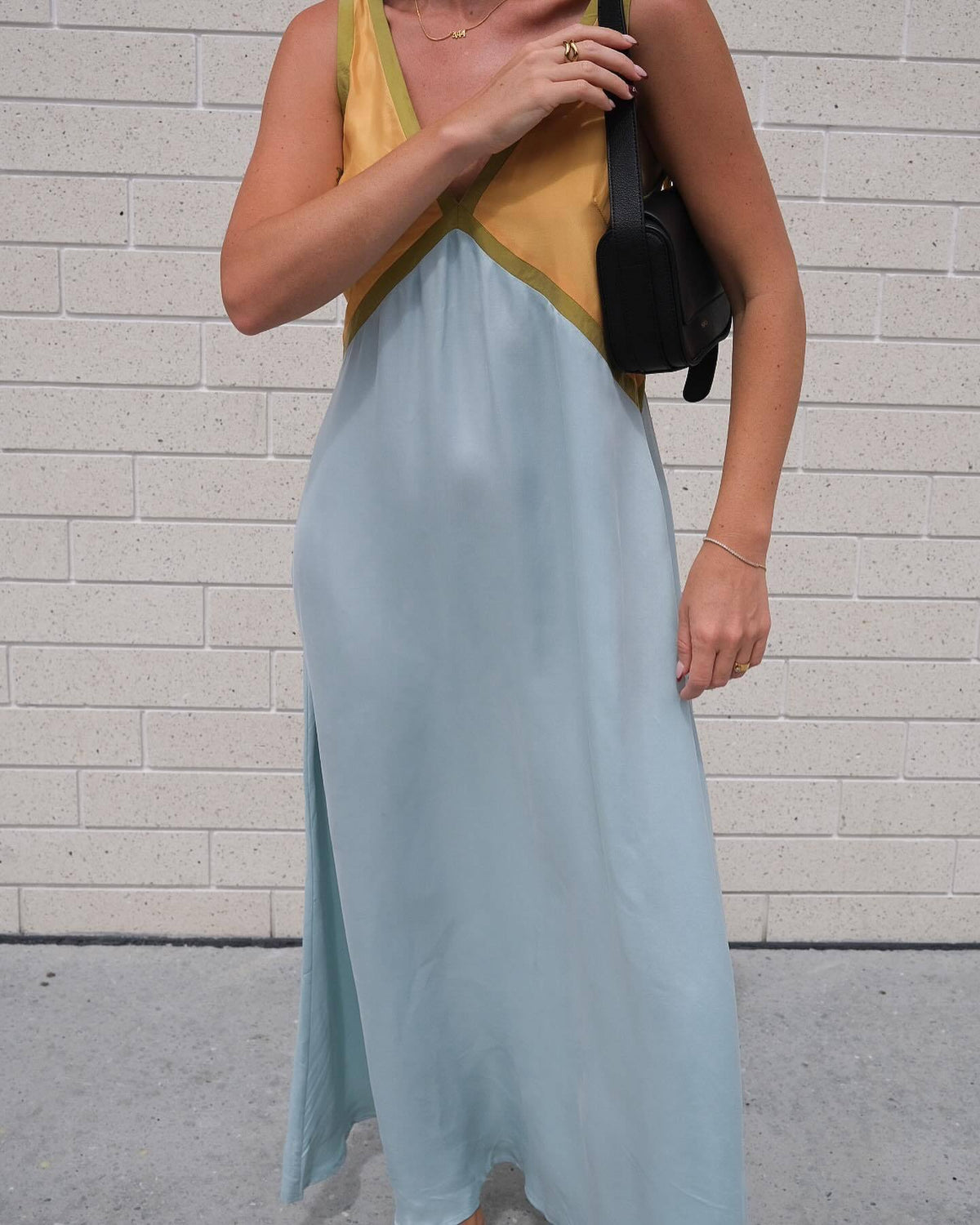 Color Block Contrast Panel Slip Maxi Dress - LT-Blue - 1