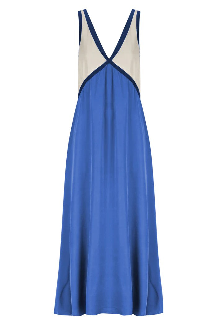Color Block Contrast Panel Slip Maxi Dress - Royal - 1