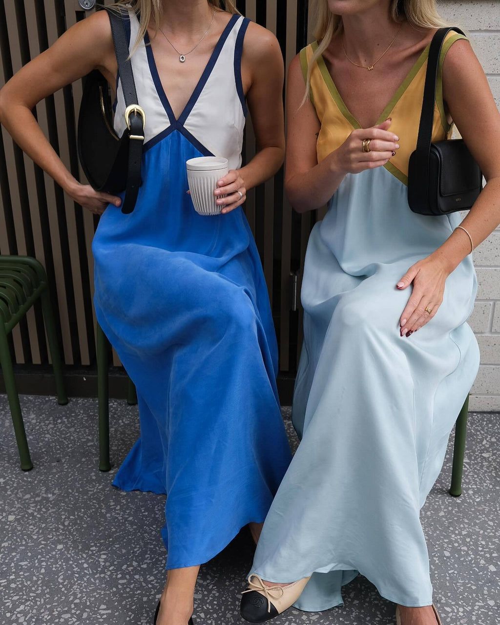 Color Block Contrast Panel Slip Maxi Dress - Royal - 2