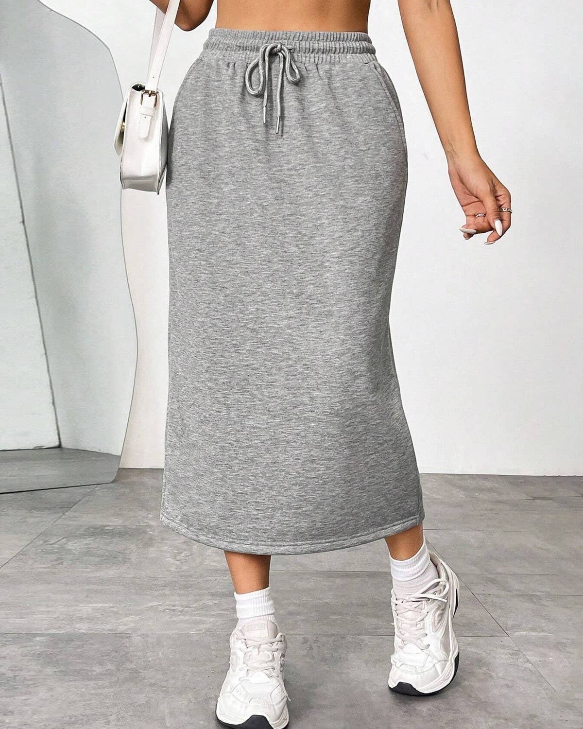Drawstring Waist Knit Midi Skirt