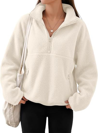 Teddy Fleece Half Zip Stand Collar Jacket - Apricot