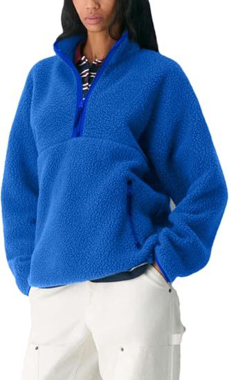 Teddy Fleece Half Zip Stand Collar Jacket - Blue