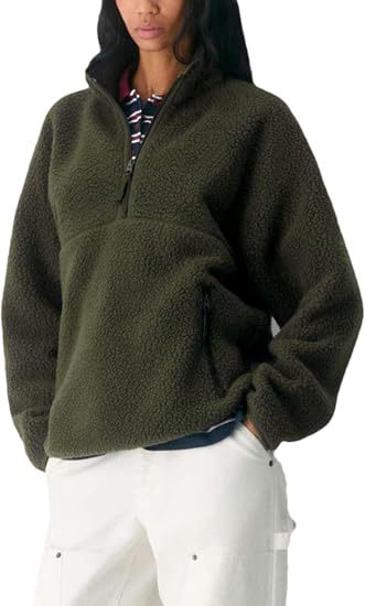 Teddy Fleece Half Zip Stand Collar Jacket - Green
