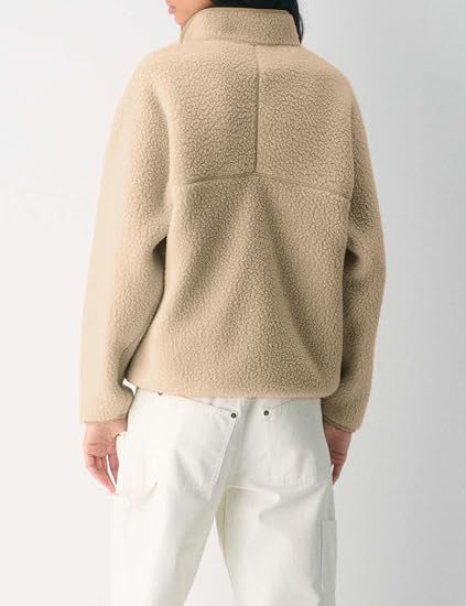 Teddy Fleece Half Zip Stand Collar Jacket - Khaki - 2