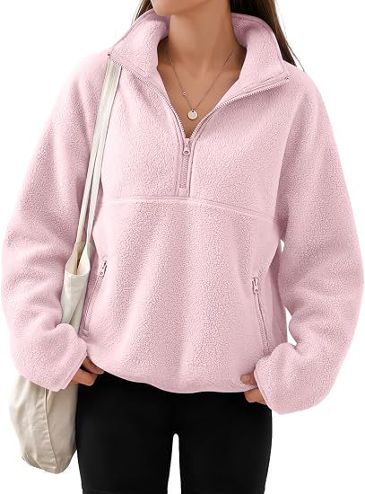 Teddy Fleece Half Zip Stand Collar Jacket - Pink