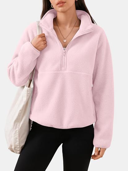 Teddy Fleece Half Zip Stand Collar Jacket - Pink - 1