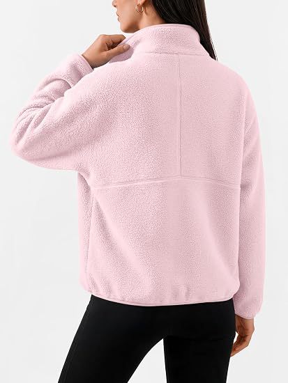Teddy Fleece Half Zip Stand Collar Jacket - Pink - 2