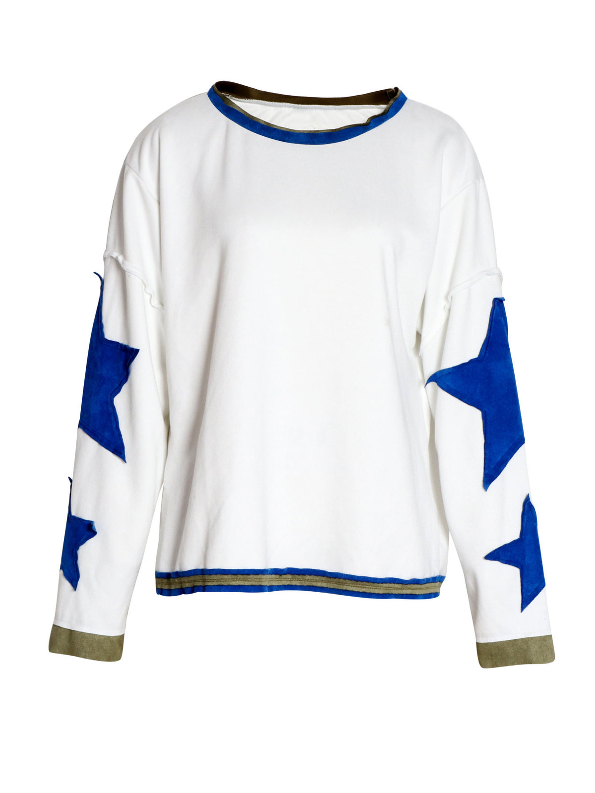 Contrast Star Sleeve Oversized Crewneck Tee - WhiteBlue - 1