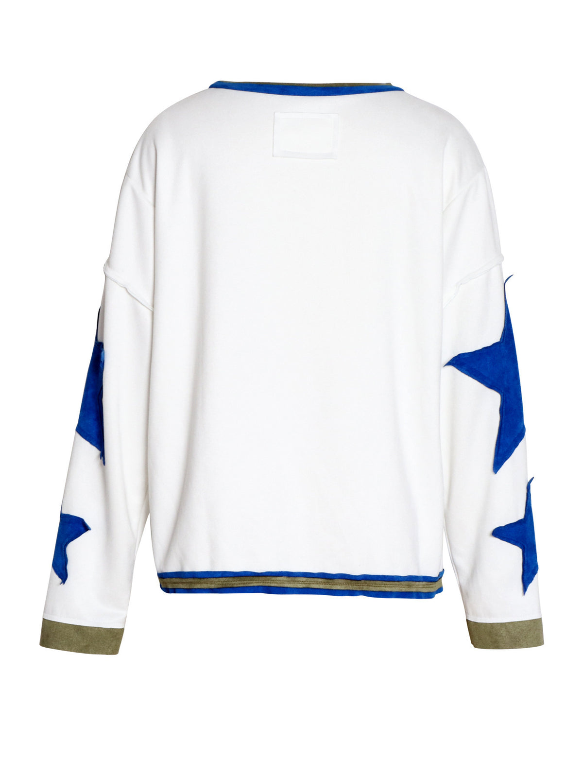 Contrast Star Sleeve Oversized Crewneck Tee - WhiteBlue - 2
