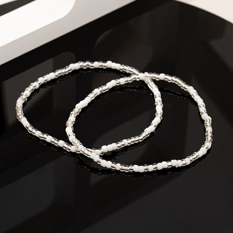 Boho Seed Bead Layered Anklet Set - White