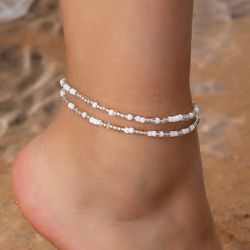 Boho Seed Bead Layered Anklet Set
