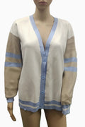 Varsity Stripe V Neck Knit Cardigan - Blue