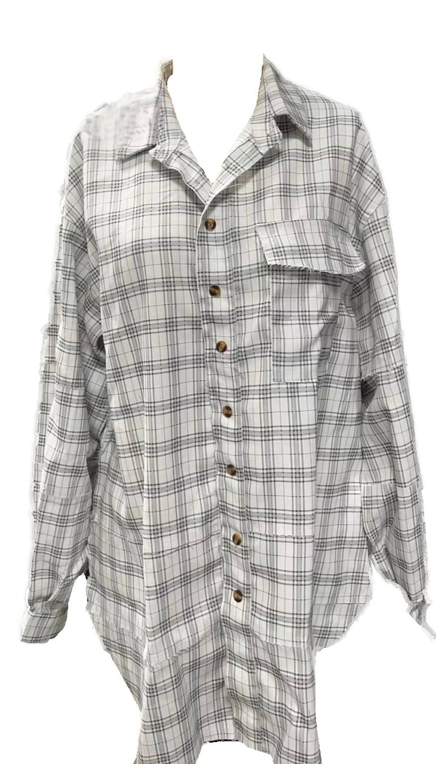 Longline Plaid Button Down Shacket - white - 1