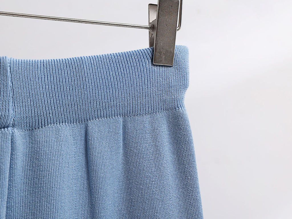 Striped Polo Collar Knit Sweater And Pant Set - Blue - 1